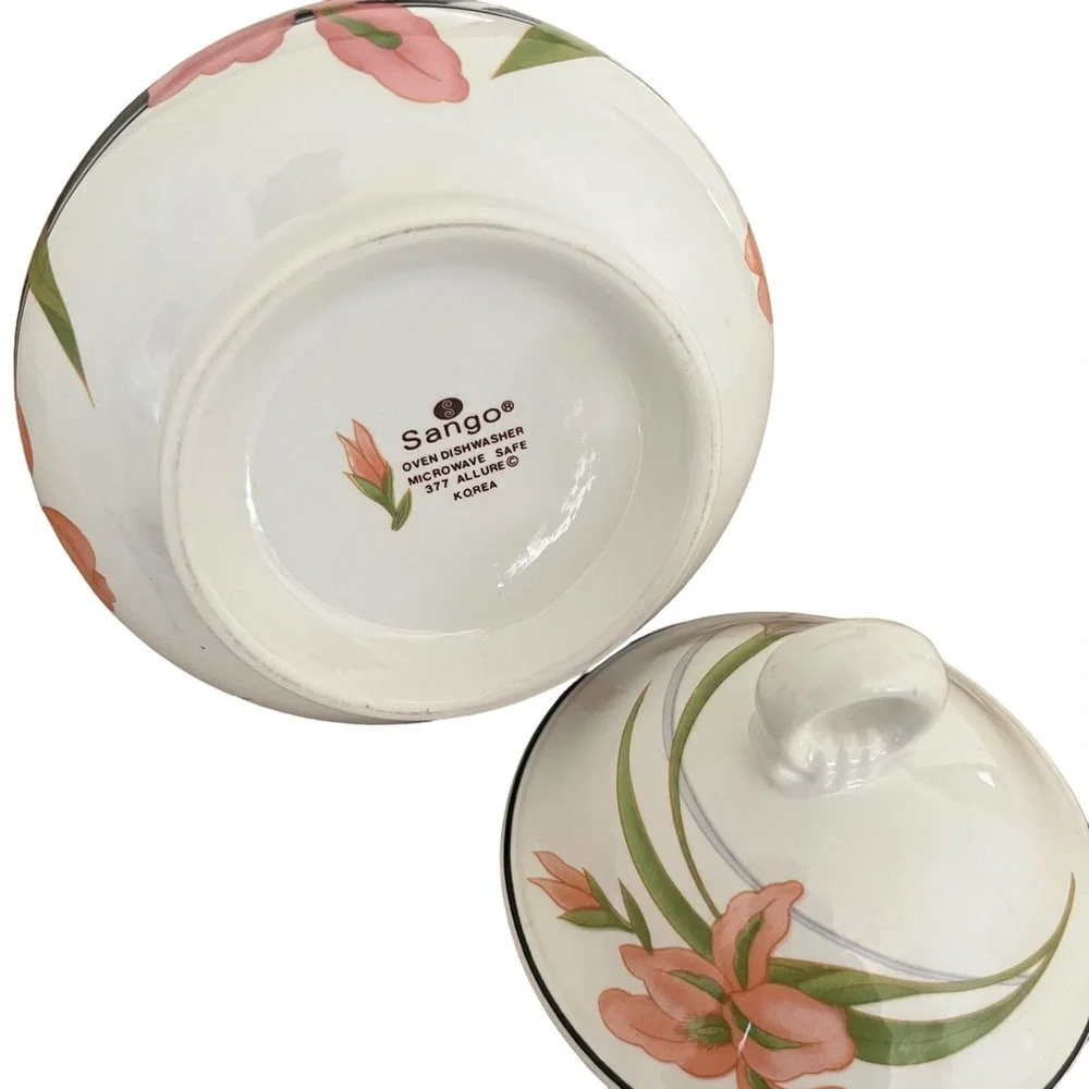 Sango Allure Sugar Bowl W/Lid Pink Flowers Vintage - Picture 9 of 12